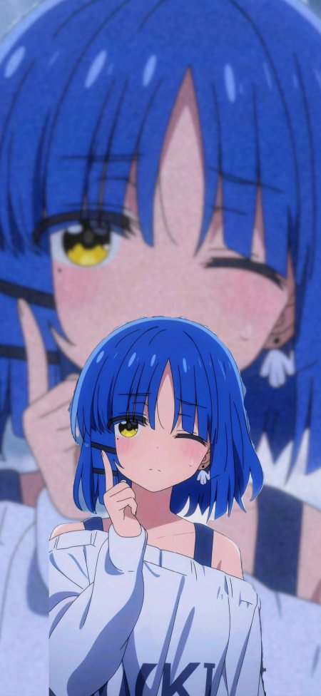 孤独摇滚山田凉蓝色短发露肩眨眼少女动漫手机壁纸