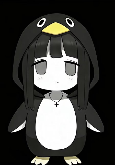 黑白企鹅连体衣呆萌少女动漫手机壁纸