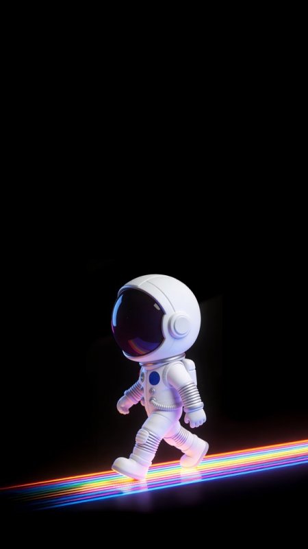 黑底宇航员漫步彩虹光径创意手机壁纸
