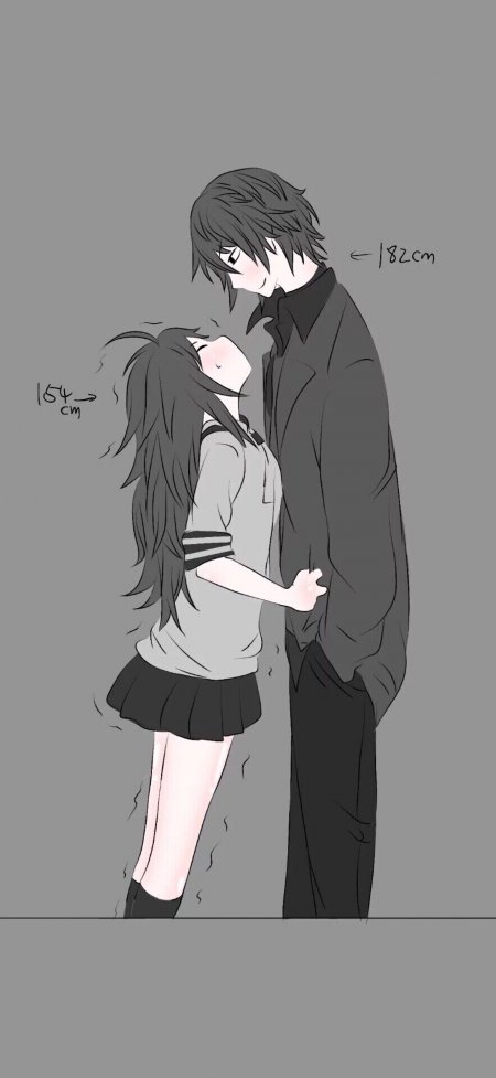 黑发少女高个少年身高差羞涩动漫手机壁纸