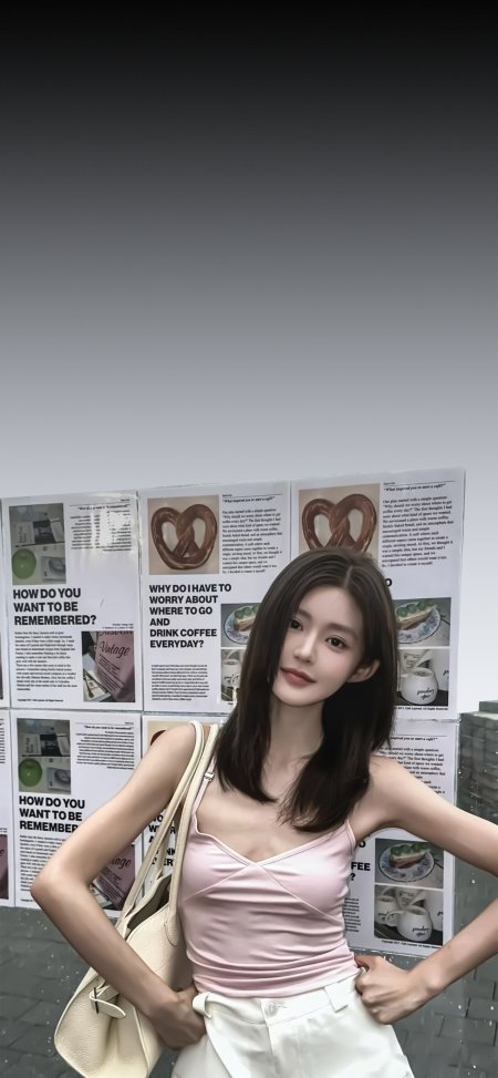 粉色吊带长发气质美女海报墙街拍人物手机壁纸