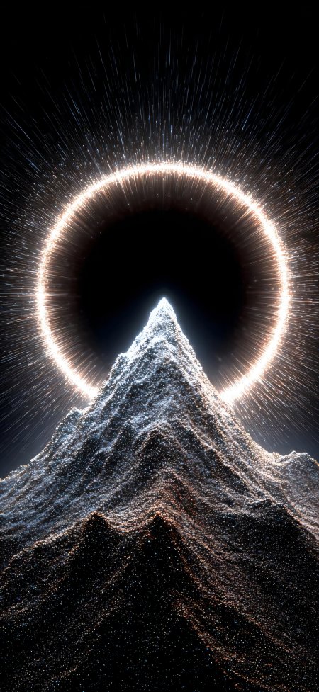 黑底粒砂山峰光环放射星尘抽象纹理手机壁纸