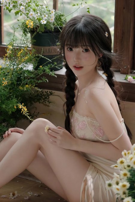 花间白裙辫发美女人物手机壁纸