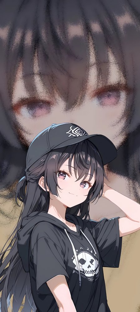 黑色卫衣鸭舌帽紫瞳酷飒少女动漫手机壁纸