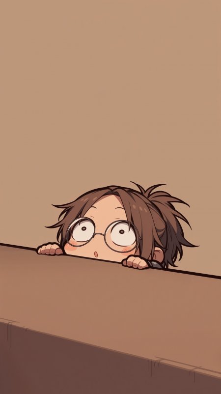 简约褐色眼镜少女墙后偷看动漫手机壁纸