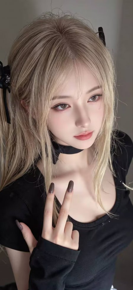金发黑衣颈饰蝴蝶结美女摄影人物手机壁纸