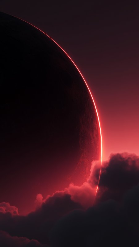 红色星球日全食云层光环科幻风景手机壁纸