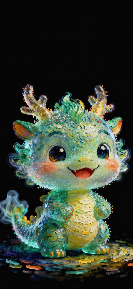 晶莹琉璃彩绘小龙星光笔触萌宠创意手机壁纸