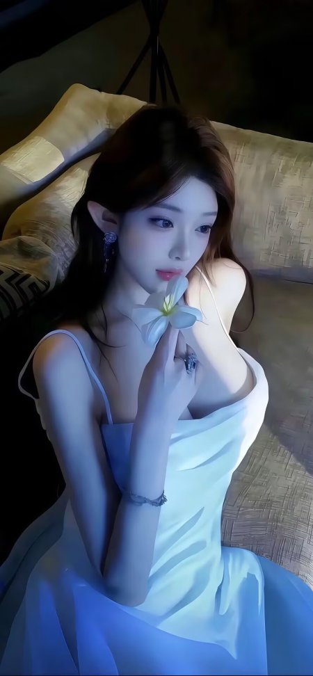 精灵耳吊带裙持花侧颜美女人物手机壁纸