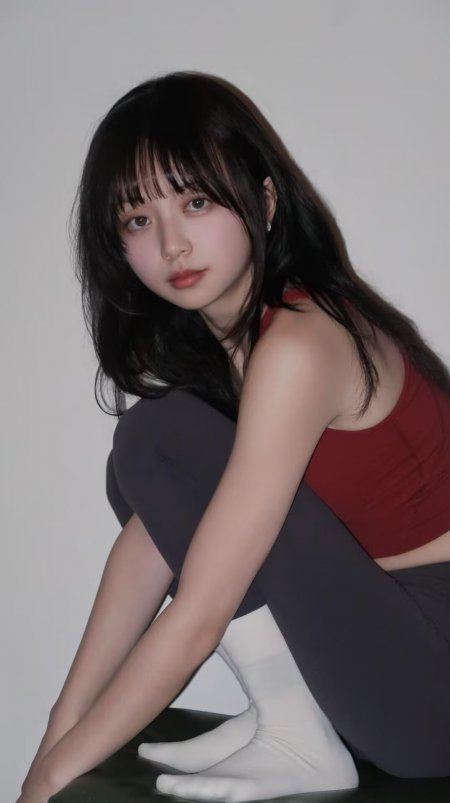 酒红吊带灰色瑜伽裤蹲姿人物手机壁纸