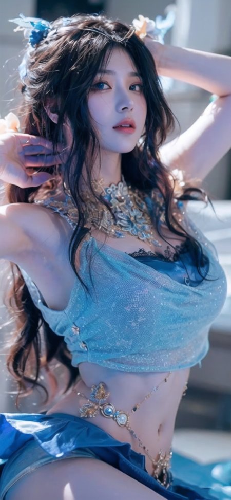 蓝金珠宝举手美女人物手机壁纸