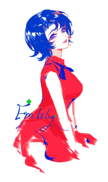 蓝发红裙回眸少女动漫手机壁纸