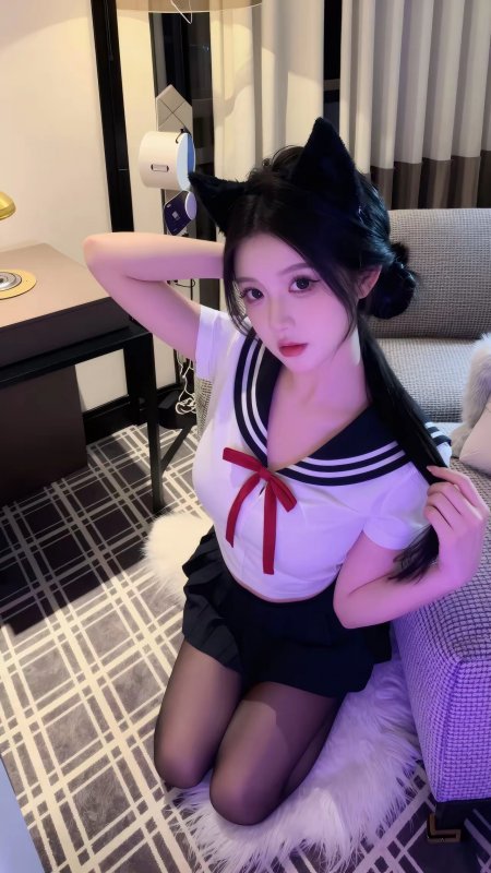猫耳水手服长发美女人物手机壁纸