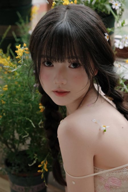 麻花辫雏菊肩花美女花园回眸人物手机壁纸