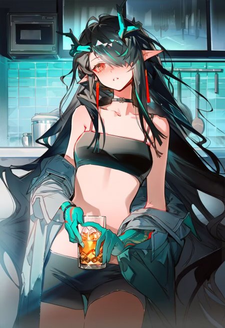 明日方舟夕厨房持杯居家少女动漫手机壁纸