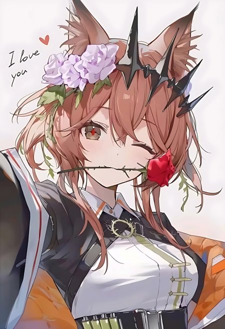 明日方舟空弦兽耳少女叼玫瑰动漫手机壁纸