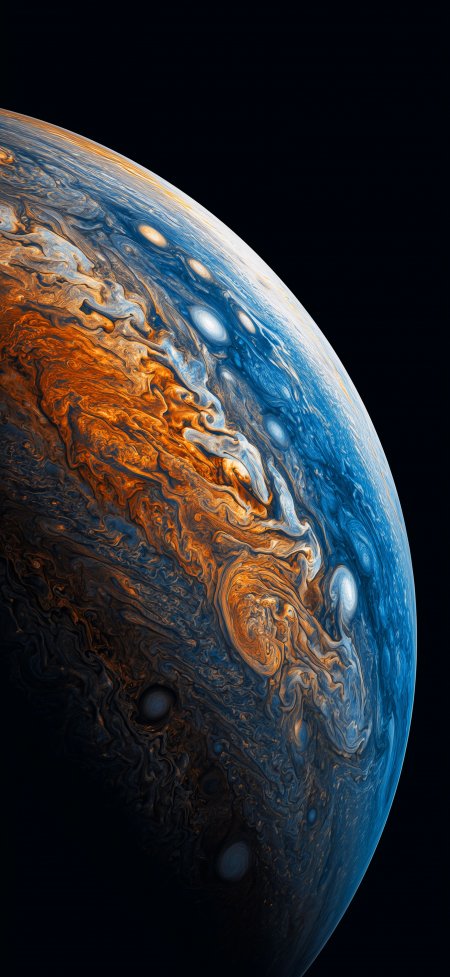 木星蓝橙大气层漩涡宇宙星空风景手机壁纸