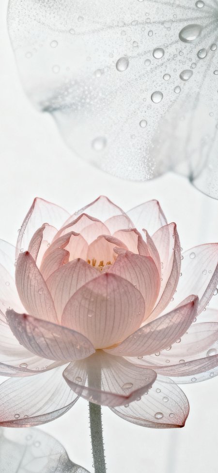 浅粉白莲花露珠高调简约唯美花卉手机壁纸
