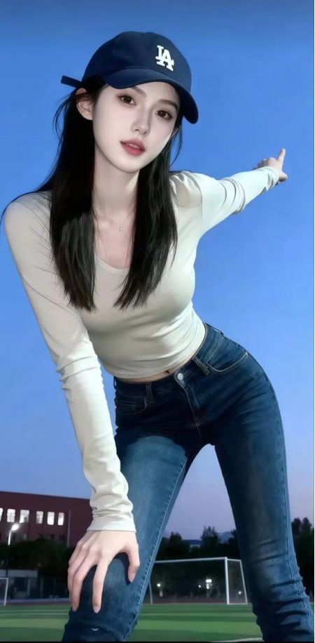 球场暮色棒球帽美女人物手机壁纸