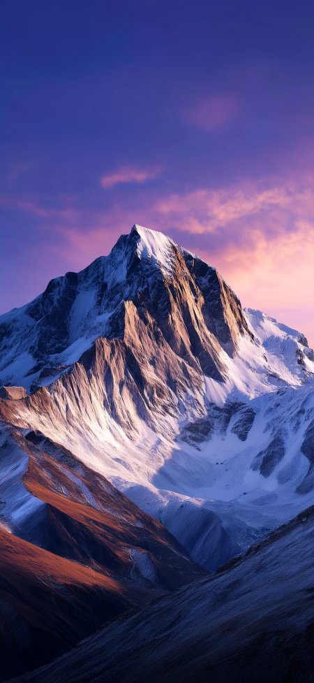 日照金山雪峰金橙暖光深蓝阴影风景手机壁纸