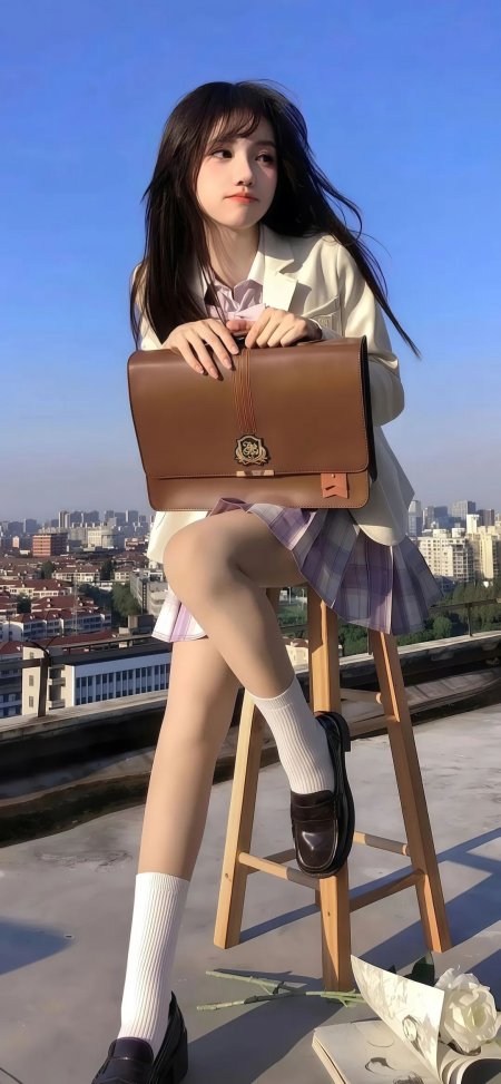 天台校服持包美女人物手机壁纸