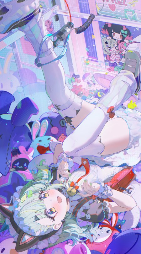娃娃机猫耳少女毛绒玩偶梦幻动漫手机壁纸