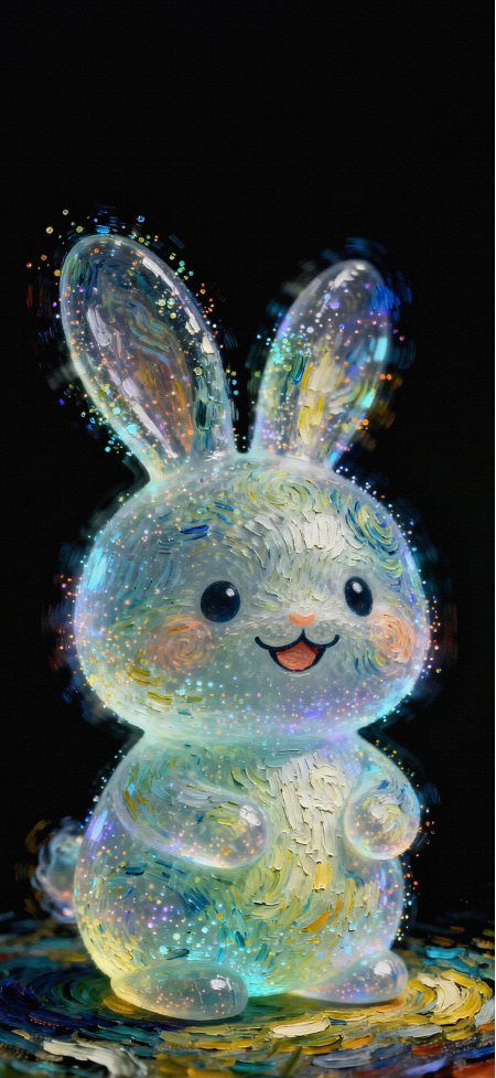 透明水晶发光小兔子星空油画笔触动物手机壁纸