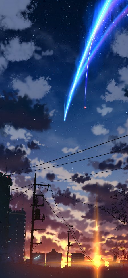 你的名字彗星划破黄昏城市剪影动漫手机壁纸