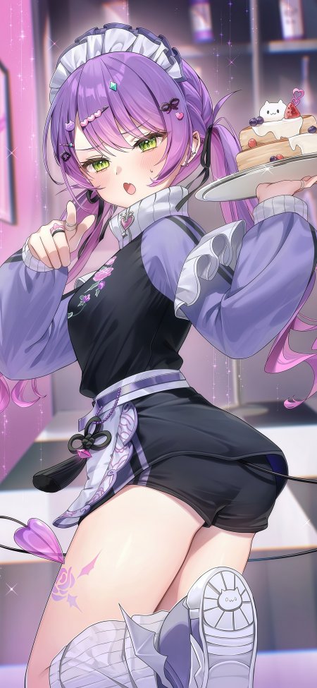 虚拟主播紫发女仆端蛋糕少女动漫手机壁纸