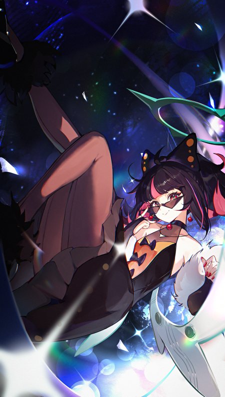 星空猫耳墨镜黑发粉挑染酷飒少女动漫手机壁纸