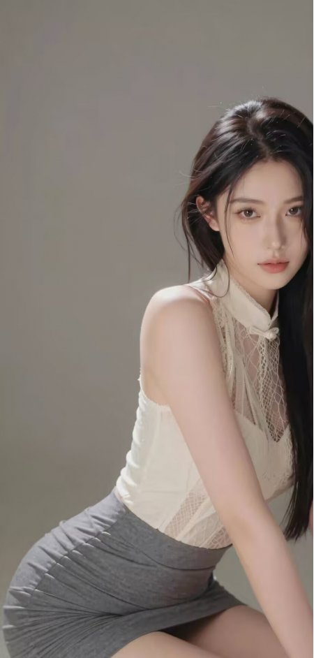 修身白纱衣灰裙气质美女摄影人物手机壁纸