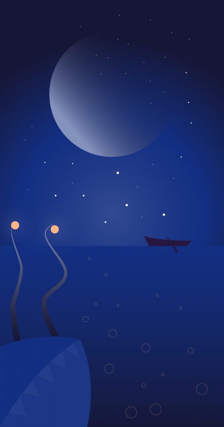 夜海月景剪影创意手机壁纸
