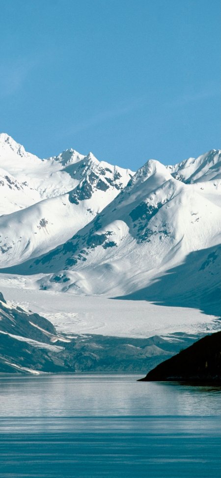 雪山冰川蓝湖倒影峻岭晴空壮丽风景手机壁纸