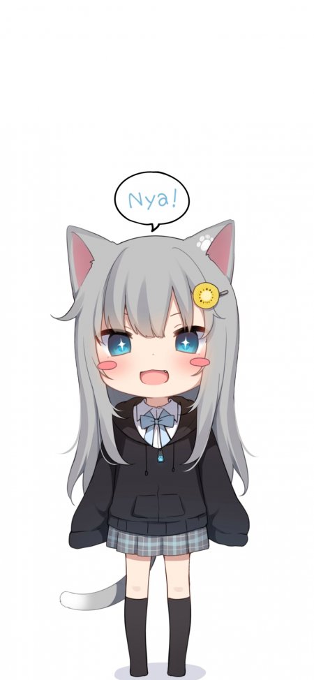 银发猫耳星瞳软萌少女简约动漫手机壁纸