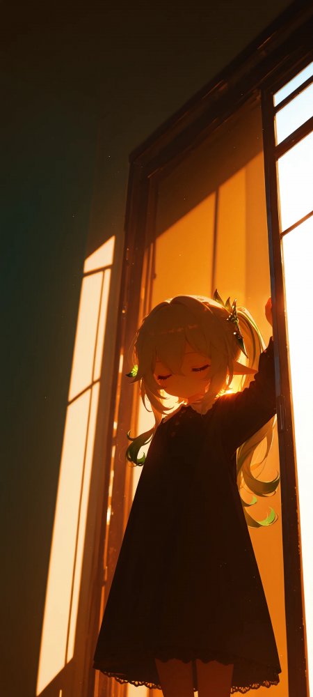 原神纳西妲门边闭眼金色夕阳光影动漫手机壁纸
