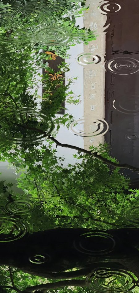 雨天城市树木倒影涟漪风景手机壁纸