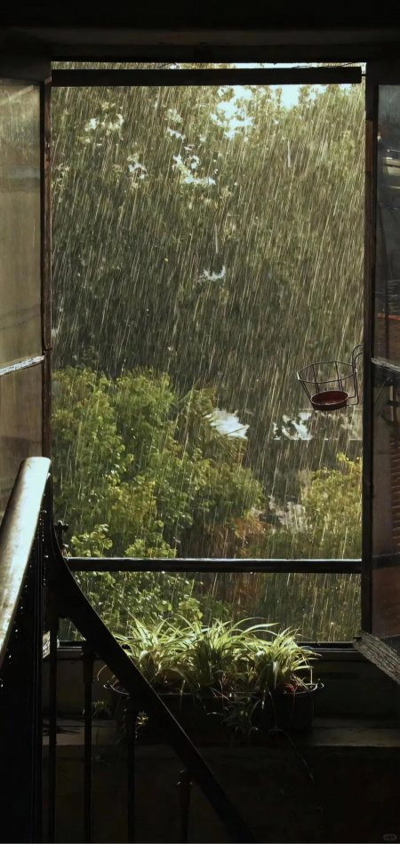 雨天窗外城市风景手机壁纸