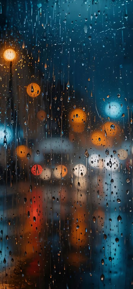 雨夜窗玻璃水珠城市霓虹光斑意境风景手机壁纸
