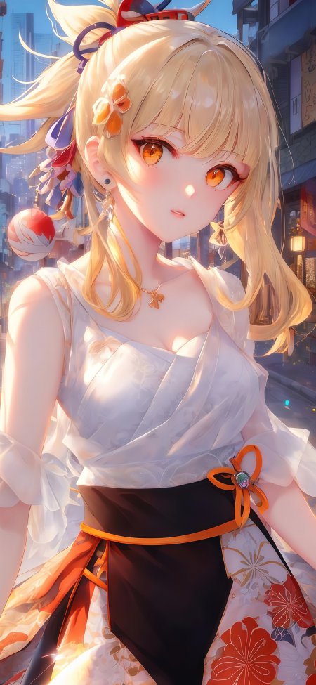 原神宵宫金发和服夜街少女动漫手机壁纸