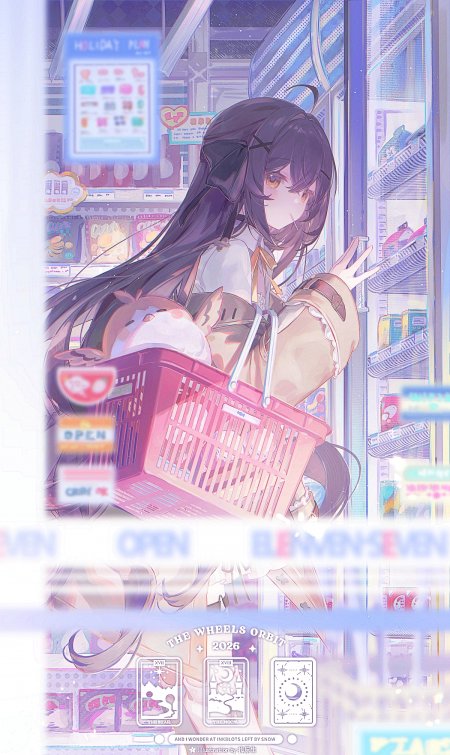原神胡桃现代服饰便利店购物少女动漫手机壁纸
