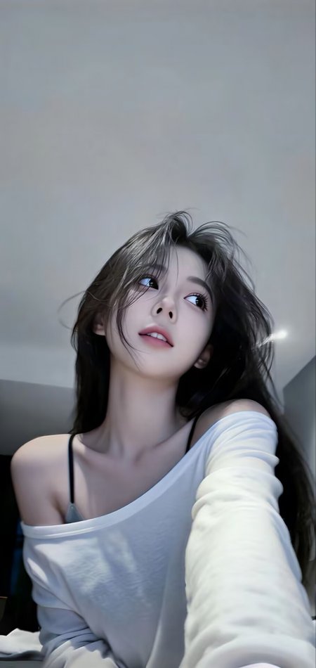 长发清冷美女露肩仰望侧脸氛围摄影人物手机壁纸
