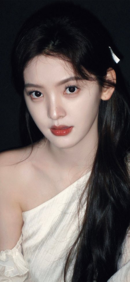 章若楠长发白衣红唇气质美女人物手机壁纸