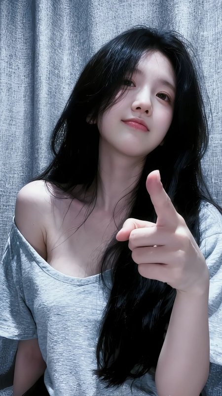 长发美女灰衣指尖镜头人物手机壁纸