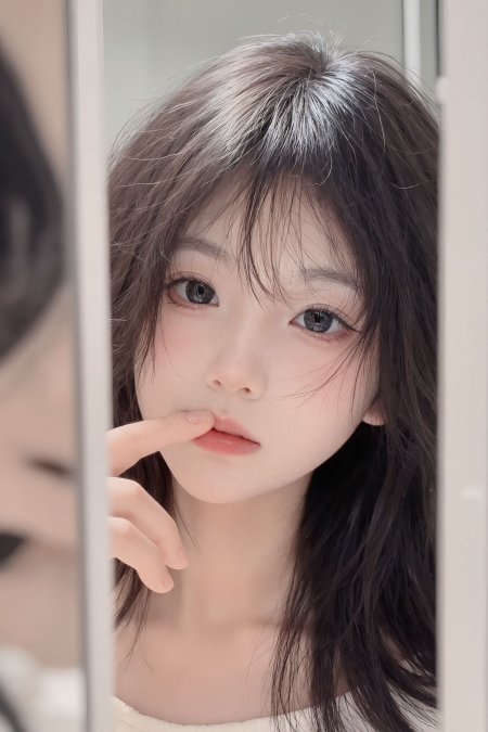 指尖轻触唇边美女人物手机壁纸