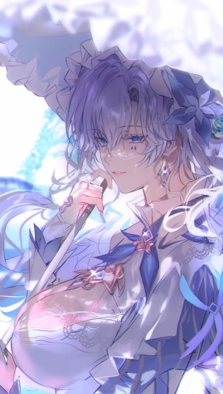 紫发蓝眸白蓝蕾丝星饰梦幻华美少女动漫手机壁纸