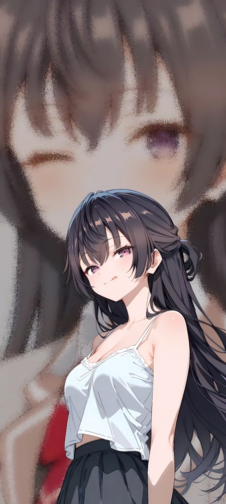 紫瞳黑发少女白吊带回眸叠影动漫手机壁纸
