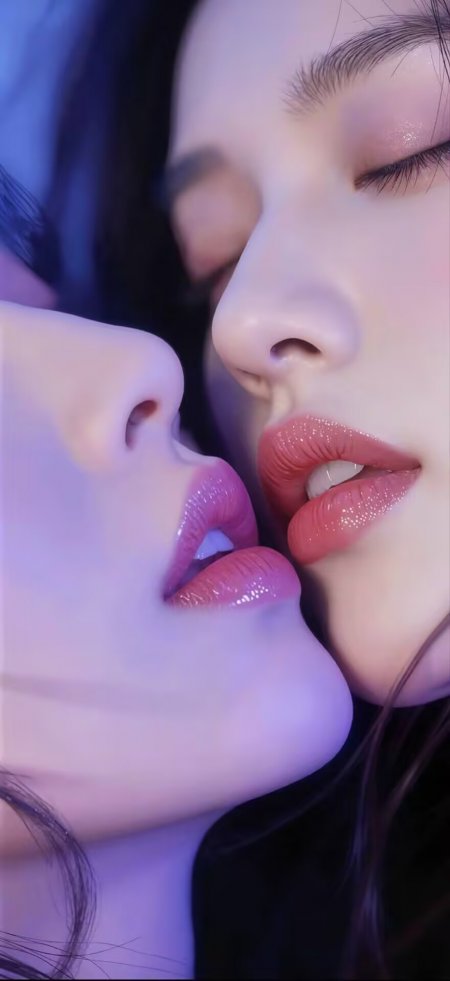 紫光侧颜双美女近距离唯美摄影人物手机壁纸