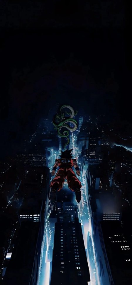 龙珠孙悟空神龙夜晚都市赛博朋克创意手机壁纸