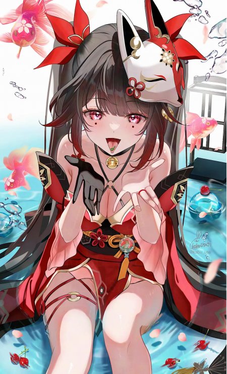 崩坏星穹铁道花火狐面红装水中嬉戏动漫手机壁纸