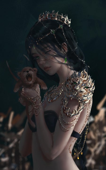 鬼刀风铃公主抱兽暗金插画动漫手机壁纸